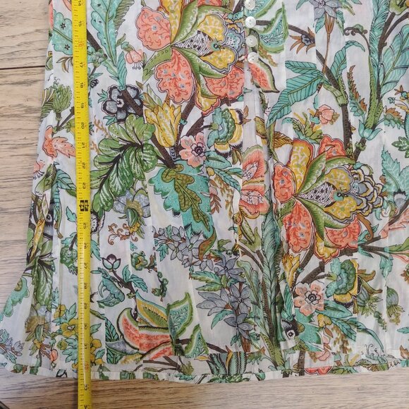 Dolma Medium tropical print cotton tunic top open front pearl shell buttons - Picture 9 of 15